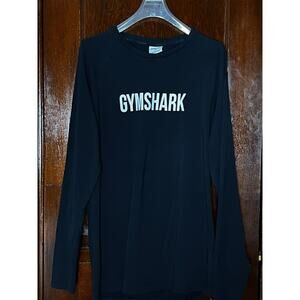 GYMSHARK SHIRT LOGO LONG SLEEVE COTTON STRETCH TOP BLACK WHITE MEDIUM M